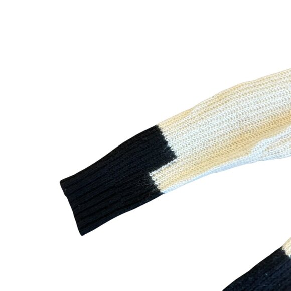 Madewell Color Block Sweater Off-White Black Stretch Wool Blend Size Medium - Picture 3 of 11